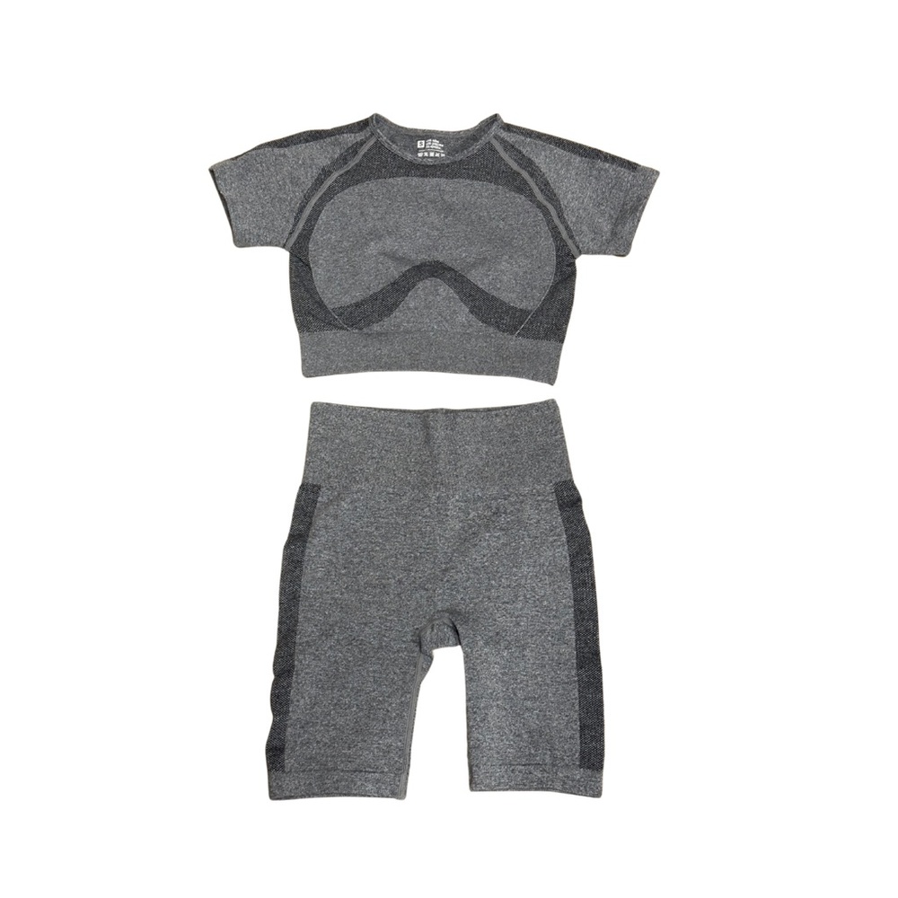 Grey Workout Set: Biker Shorts and Chopped Short-Sleeve